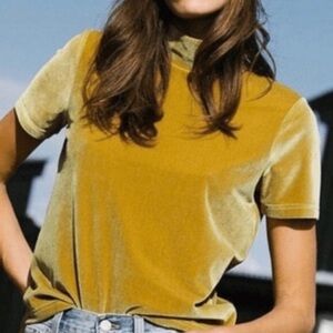 Velvet Mockneck Tee from Madewell in Mustard